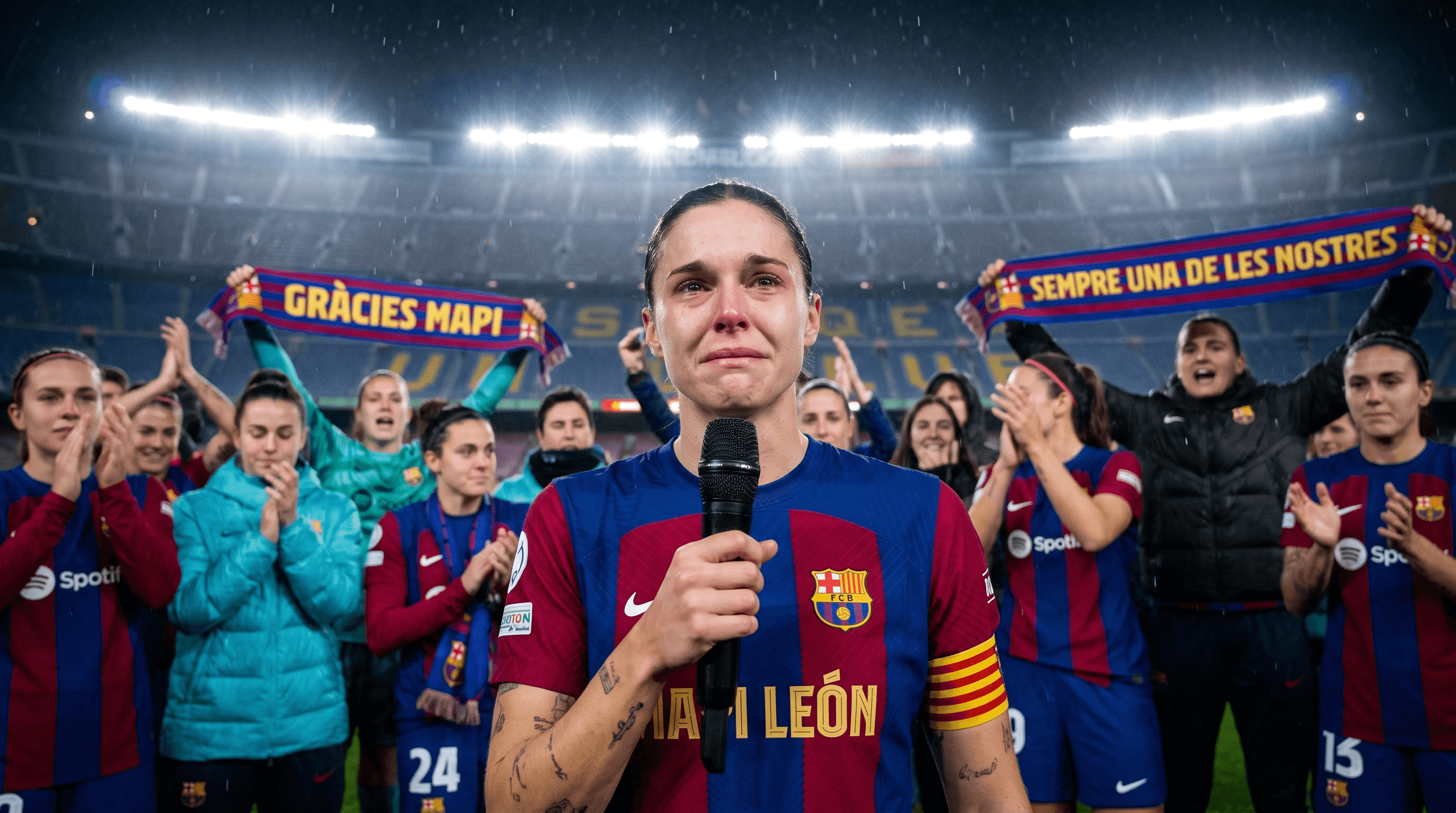Mapi León en acción durante un partido con el FC Barcelona